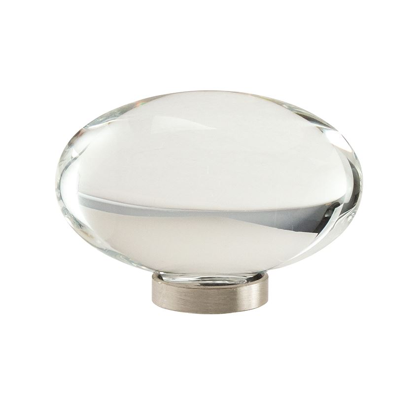 Glacio Oval Knob, 1-3/4 in (44 mm), Clear / Satin Nickel
