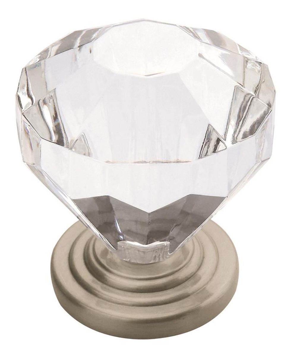 Traditional Classics Round Acrylic Knob, 1-1/4 in (32 mm), Clear / Satin Nickel