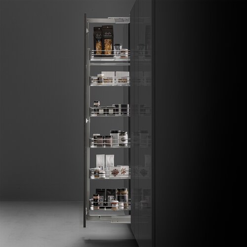 Pantry Pull Out with Wire Bottom Baskets, Light Grey