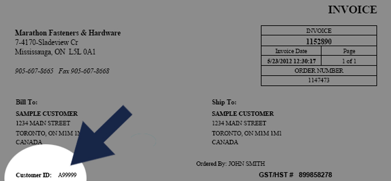 Photo of invoice with customer ID highlighted